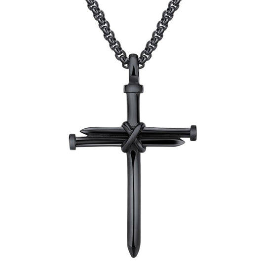 Black nail cross men's necklace