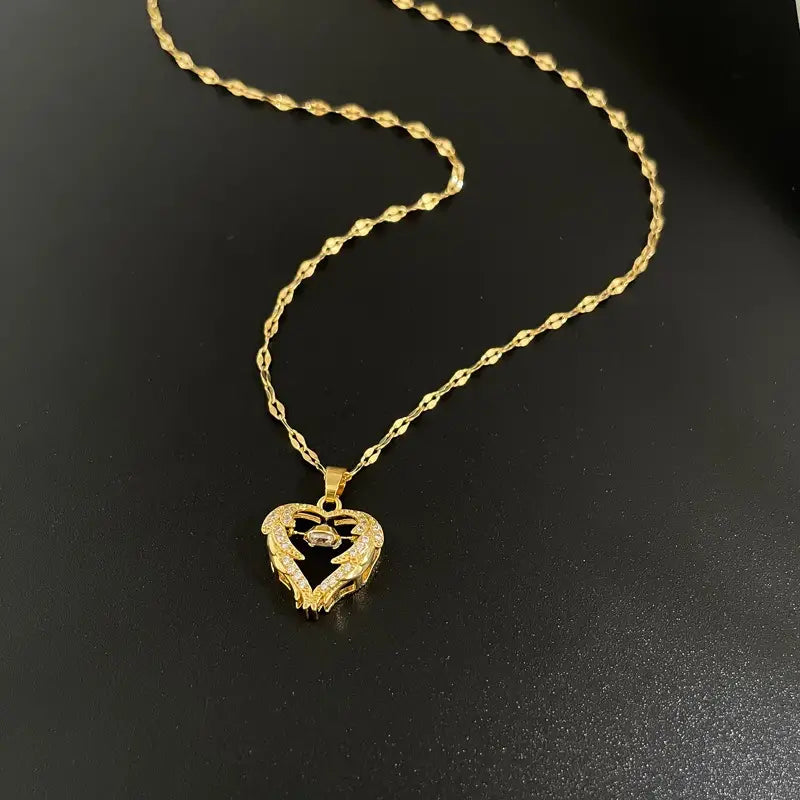 Movable Stone Heart Shape Necklace (Anti Tarnish)