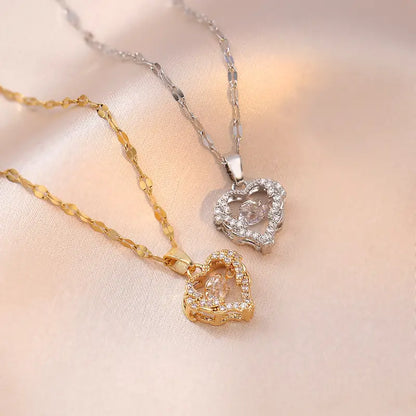 Movable Stone Heart Shape Necklace (Anti Tarnish)