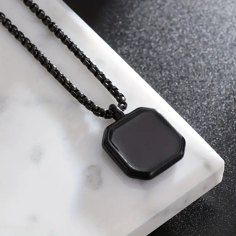 Square Black onyx stone men's necklace