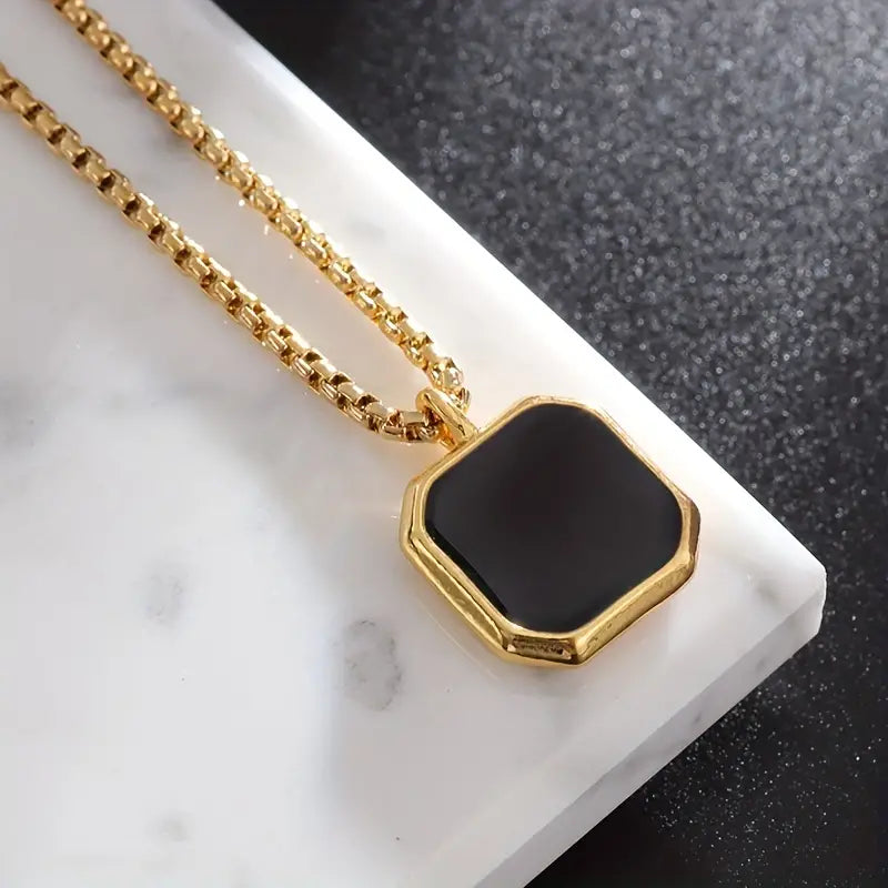 Square Black onyx stone men's necklace