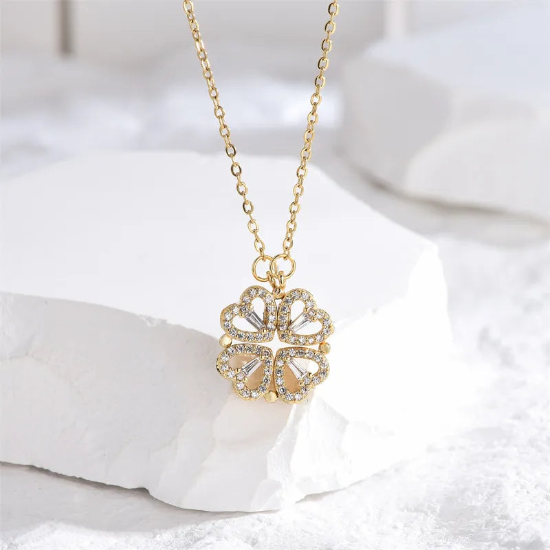 Necklace - Four Leaf Clover Heart Shape Rhinestone Necklace - Silver o –  Dotty's Farmhouse