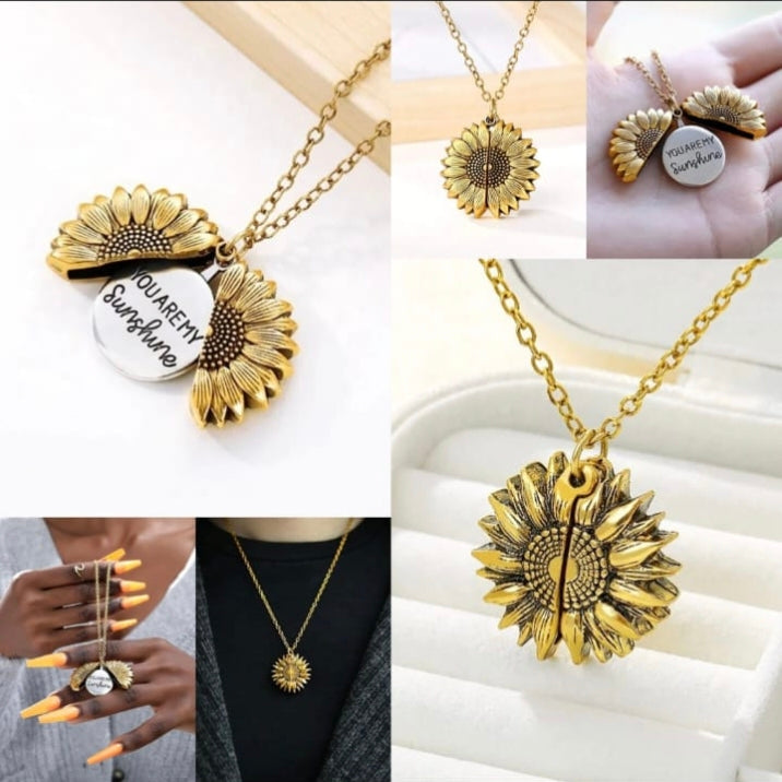 Openable Sunflower You are my sunshine necklace