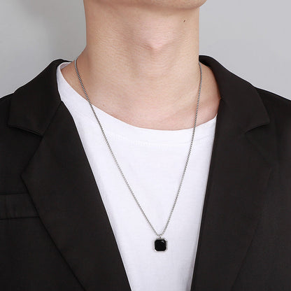 Square Black onyx stone men's necklace