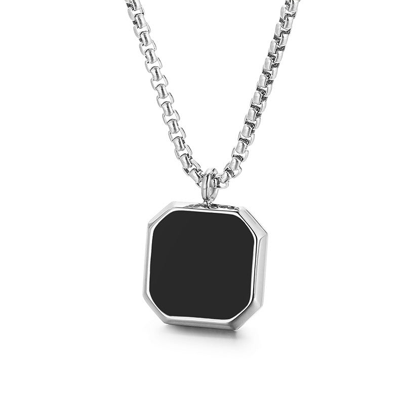 Square Black onyx stone men's necklace