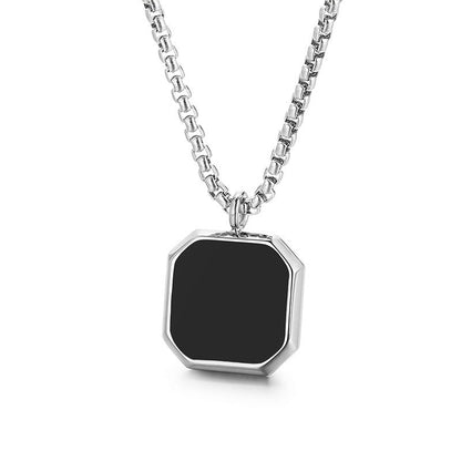 Square Black onyx stone men's necklace