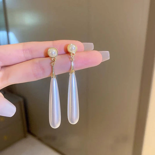 Long White Pearl Earrings
