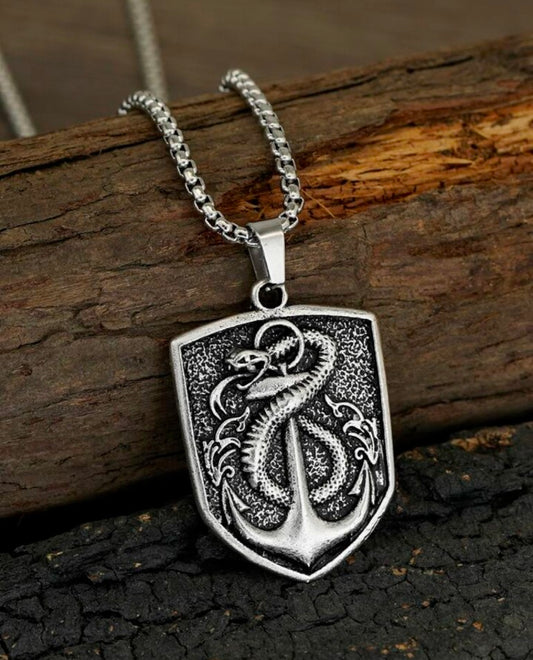 Silver anchor snake pendant