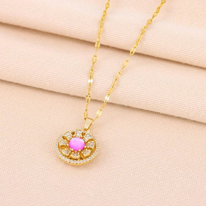 Pink Rotating flower Necklace (Anti Tarnish)