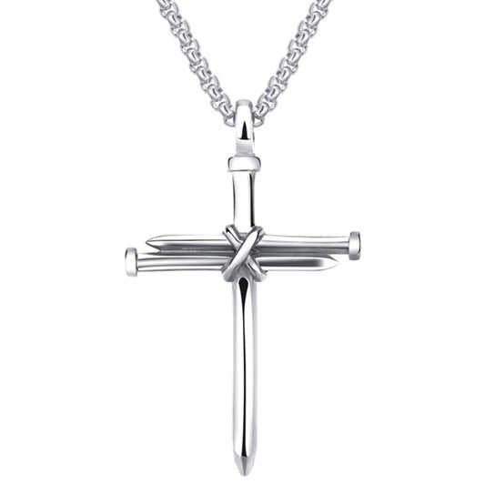 Silver nail cross men's necklace