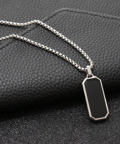 Men Geometric Necklaces for Boys, Black Square Rectangle Bar Pendant Collar