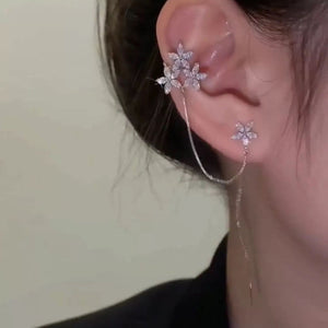 Korean Studded Three Flowers Ear Cuff 2 Pcs/Set
