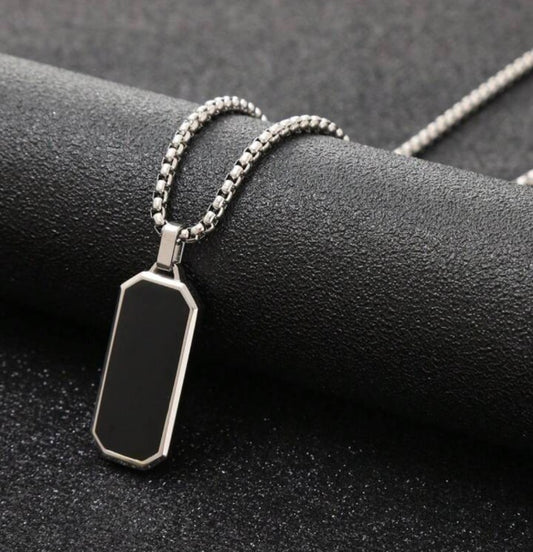 Men Geometric Necklaces for Boys, Black Square Rectangle Bar Pendant Collar