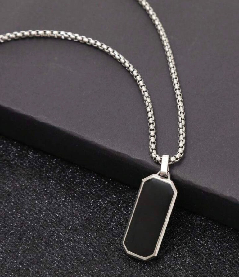 Men Geometric Necklaces for Boys, Black Square Rectangle Bar Pendant Collar