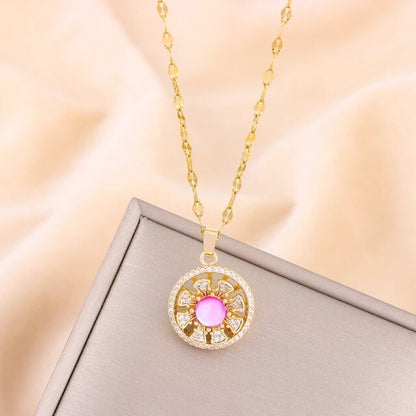 Pink Rotating flower Necklace (Anti Tarnish)