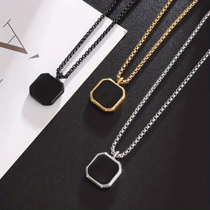 Square Black onyx stone men's necklace