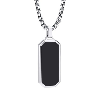 Men Geometric Necklaces for Boys, Black Square Rectangle Bar Pendant Collar