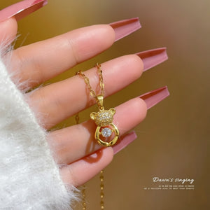 Cute Teddy Necklace movable stone
