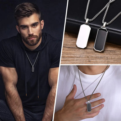 Men Geometric Necklaces for Boys, Black Square Rectangle Bar Pendant Collar