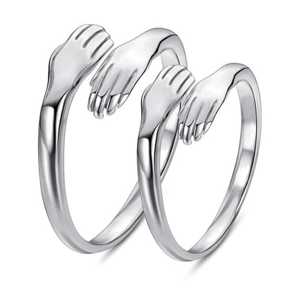 Silver Hug Ring for Women & Girls - Hugging Hand Open Statement Ring (Pack Of 2)