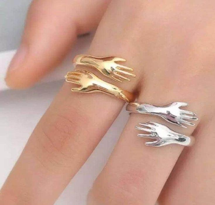 Hug Ring For Couple's N Besties Golden & Silver ( Pack Of 2 )