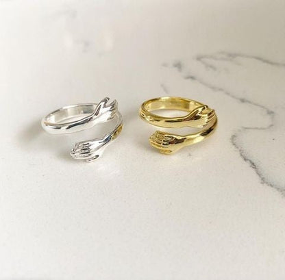 Hug Ring For Couple's N Besties Golden & Silver ( Pack Of 2 )