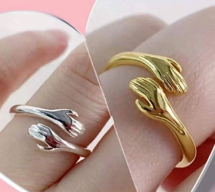 Hug Ring For Couple's N Besties Golden & Silver ( Pack Of 2 )