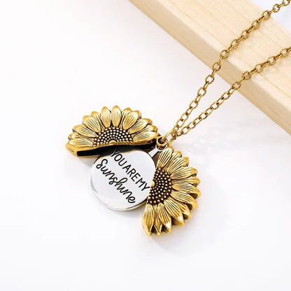 Openable Sunflower You are my sunshine necklace