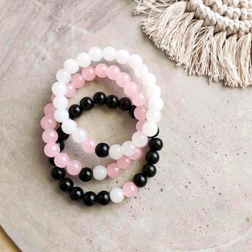 Pack Of 3 Friendship Glass Beads Bracelet (Lavender,White Transparent)