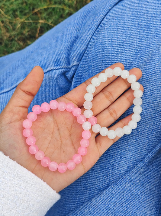 White & Pink Beads Bracelet