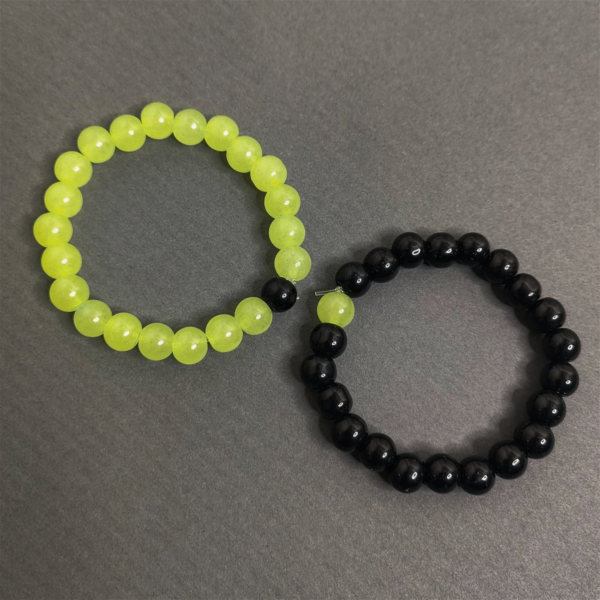 Black N Green Glossy Beads Bracelet
