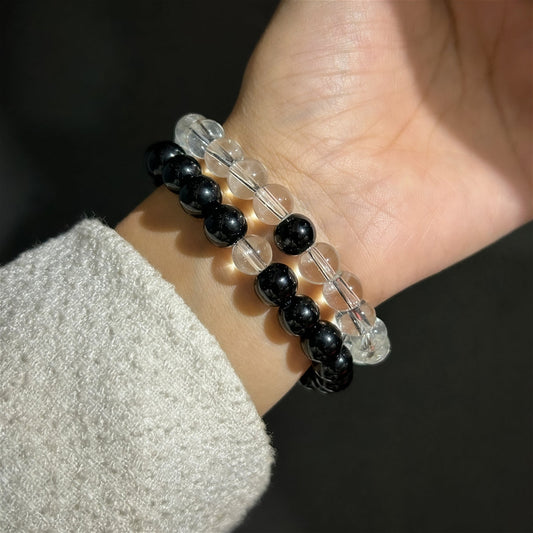 Black N Clear Beads Bracelet (Pack Of 2)